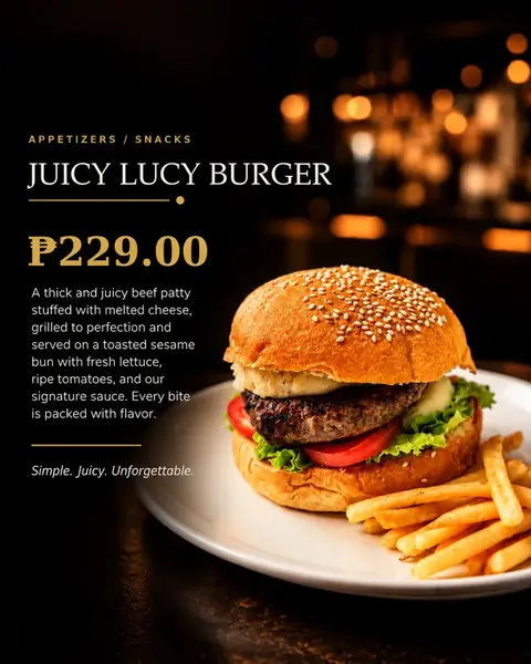 Juicy Lucy Burger menu poster
