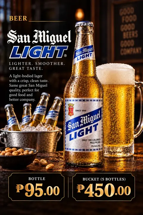 San Miguel Light menu poster